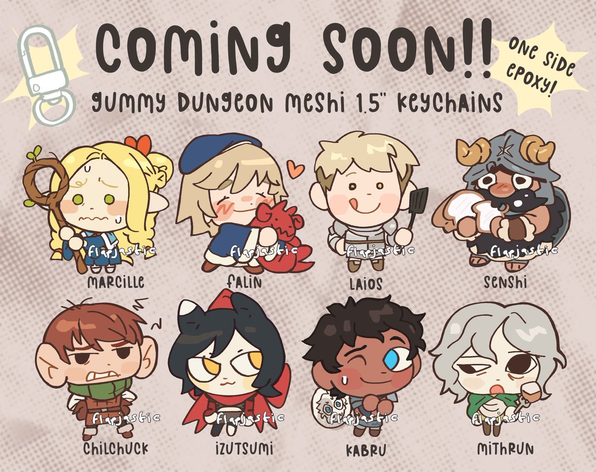 flapjastic's tweet photo. gummy dungeon meshi charms coming soon! https://t.co/bUKUkO22Cy