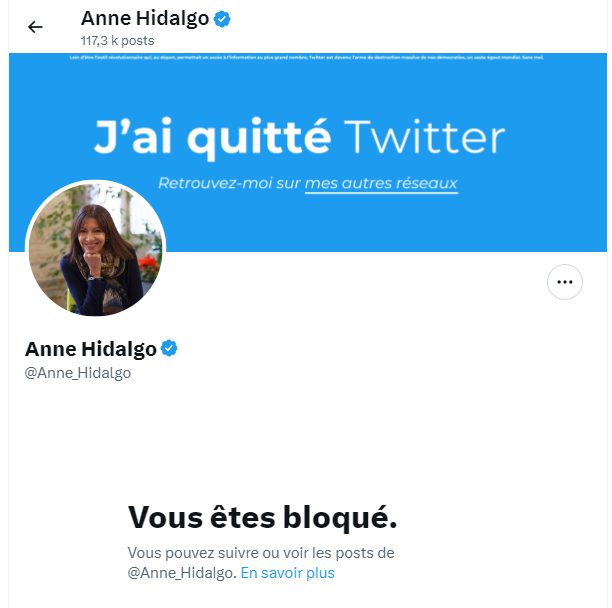 saccageBordeaux's tweet photo. #fastChecking à l'instant de la crédibilité de @anne_hidalgo (oui je sais elle est faible🙄) :
3 mois après l'annonce de son départ de #twitter, mamie Dingo est toujours là et n'a toujours pas libéré ses otages
#saccageParis https://t.co/y2u0uMinu2