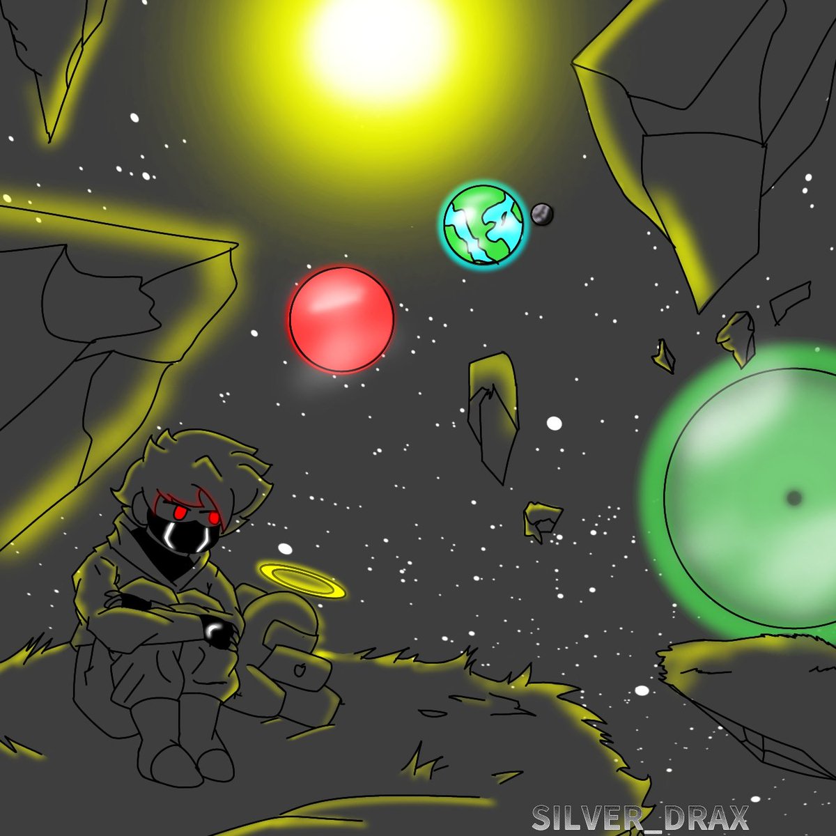 Silver esperando que comienze su lore mientras un sus lo acompaña
#dibujodigital #espacio #ocs