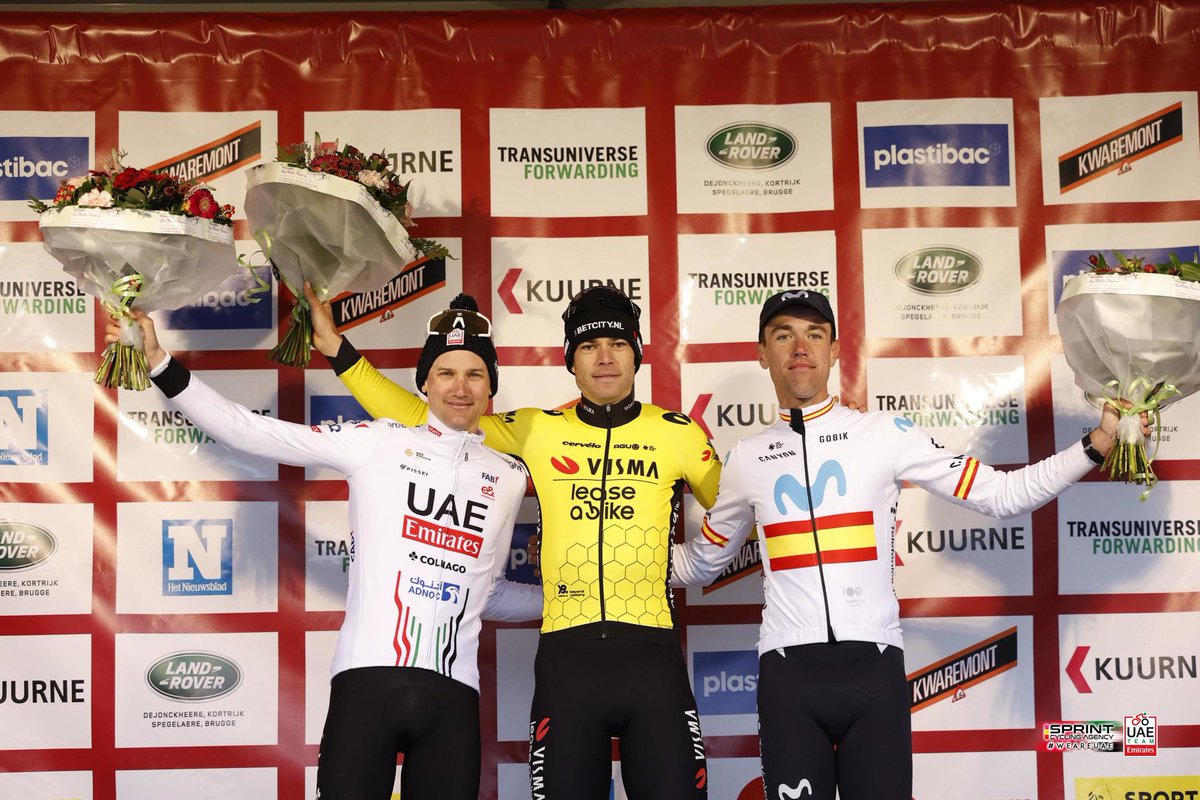 TeamEmiratesUAE's tweet photo. Podium at #KBK24 #KBK 🇧🇪. #WeAreUAE https://t.co/2KdVSaSfAM