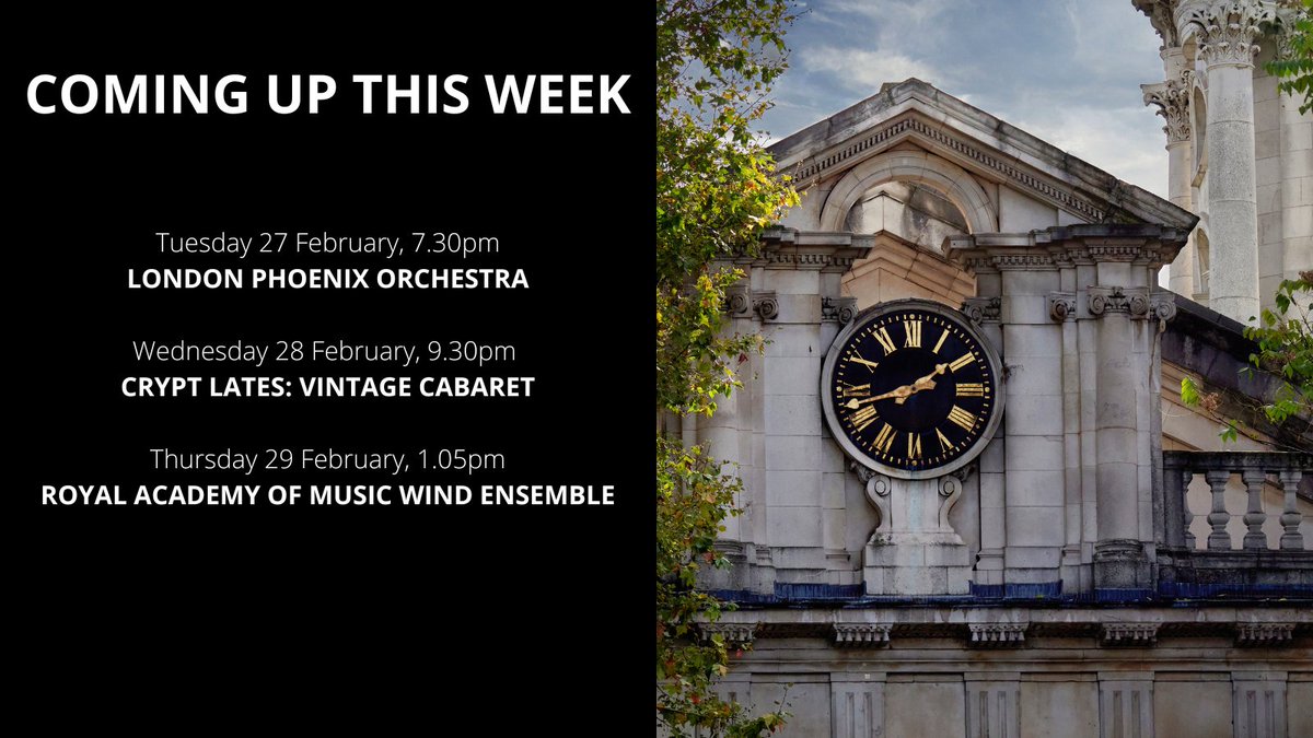 From orchestral music by Sibelius and Gershwin to a vintage cabaret, and woodwind lunchtime concert, discover what we’ve got coming up this week at St John’s Smith Square. sjss.org.uk/whats-on @RoyalAcadMusic @PhoenixOrch