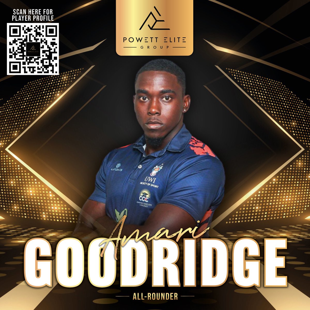 Here is our superstar all-rounder🏏 Amari Goodridge 🙌🏼

Scan the QR code below 👇 to see Amari’s player profile!
.
.
.
.
.
.
.
.
#amarigoodridge #playerprofile #ccc #uwi #barbadoscricket #cricketnews #cricketlover #cricketfever #cricketfans  #teampowett #client #clientmanagement