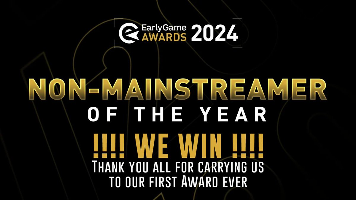WE DID IT FAM!!!!!!

You carried us to victory in the <a href="/earlygamede/">EarlyGame 🇩🇪</a> awards!

Non-Mainstream Streamer of the Year!

For us &amp; all of Warcraft3!!!
Insane, so thankful for the nomination and your support &lt;3 &lt;3 &lt;3
