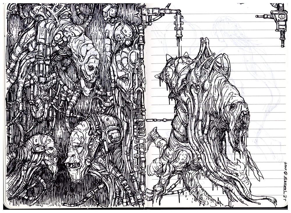 "My AI Baby! isn't she beautiful?" This is an ink sketch I did in a $2.00 note book, it's a real notebook yes it's paper .