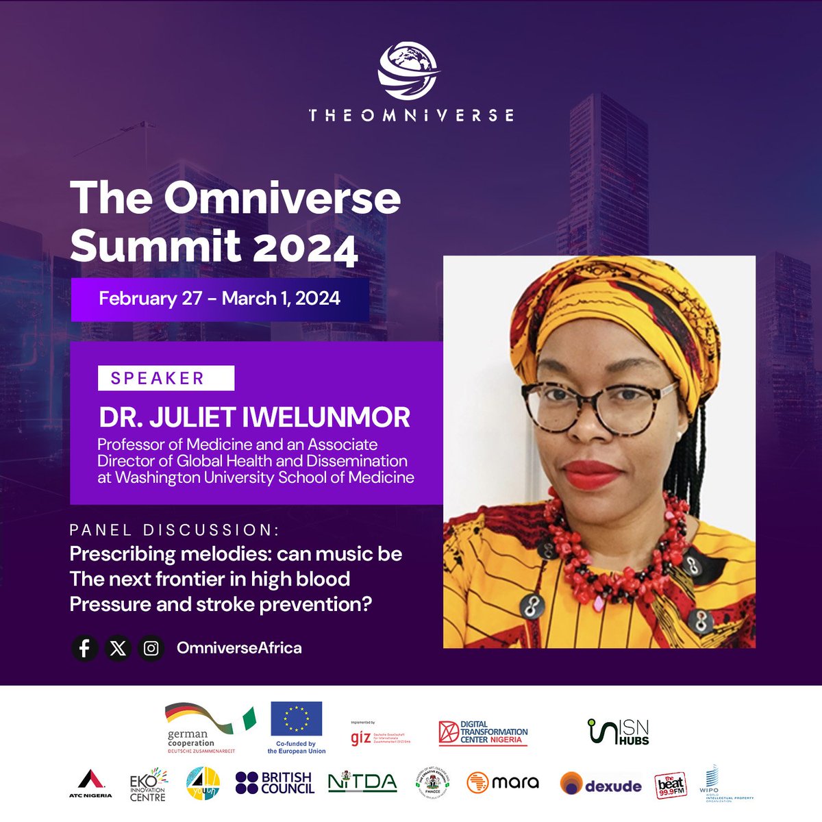 Join our founder, Dr Juliet Iwelunmor, @iwelunmorj as a speaker at the Omniverse Summit 2024 as she dives into the topic, 'Prescribing Melodies: Can Music be the next frontier in high blood pressure and stroke prevention'. Register here: theomniverse.africa/register/