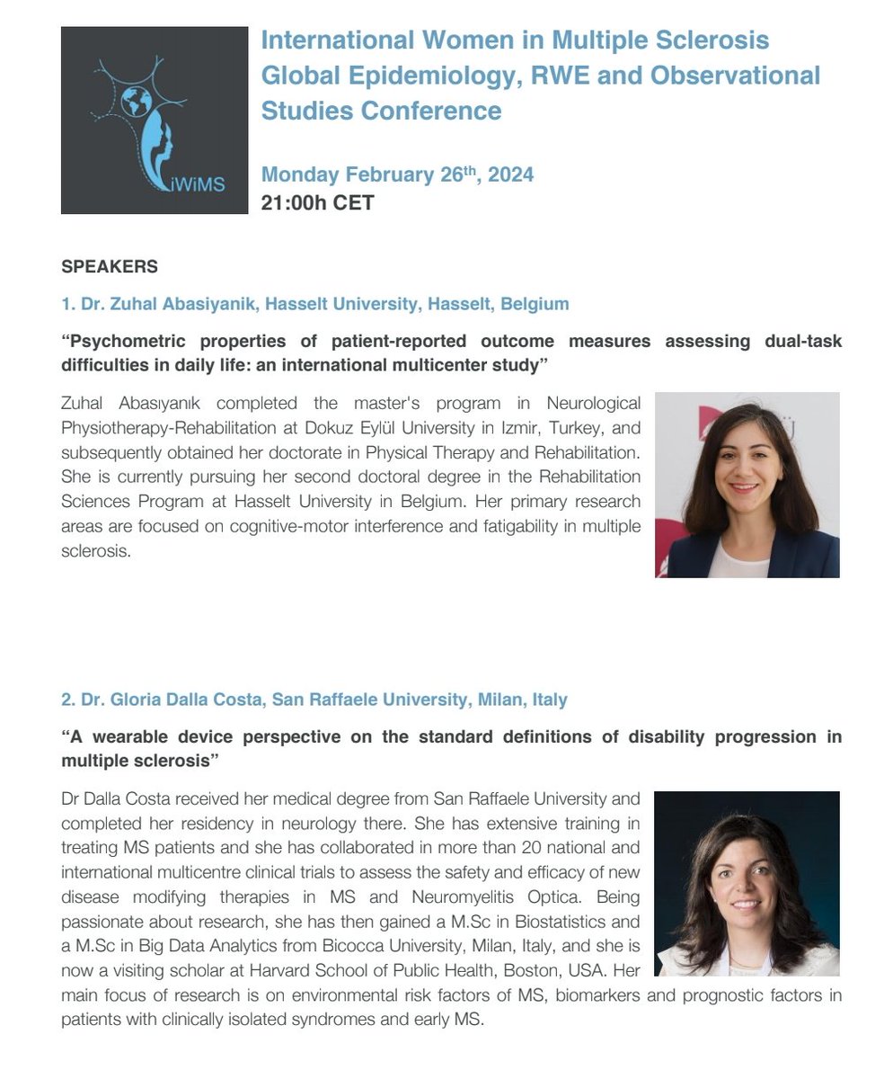 Ana Zabalza (@anazabalza) on Twitter photo 🌍🌎🌏Join us TOMORROW at 21:00h CET at the <a href="/IntNatlWiMS/">International Women in MS #iWiMS</a> Global Epidemiology meeting! We've got two stellar speakers lined up: Gloria Dalla Costa on wearable devices & disability progression⌚️📱, and <a href="/abasiyanikzuhal/">Zuhal Abasıyanık</a> on dual-task PRO 📊. Don't miss out! <a href="/EthelScl/">EthelCiampiSCL</a> 🌍🌎🌏Join us TOMORROW at 21:00h CET at the <a href="/IntNatlWiMS/">International Women in MS #iWiMS</a> Global Epidemiology meeting! We've got two stellar speakers lined up: Gloria Dalla Costa on wearable devices & disability progression⌚️📱, and <a href="/abasiyanikzuhal/">Zuhal Abasıyanık</a> on dual-task PRO 📊. Don't miss out! <a href="/EthelScl/">EthelCiampiSCL</a>