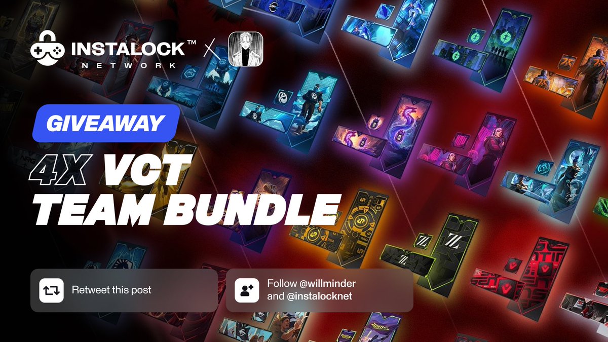 willminder's tweet image. 4x VCT Team Capsule Giveaway!
☑️ Follow me + @instalocknet
☑️ Like &amp;amp; Retweet

Announcing winners on March 3rd