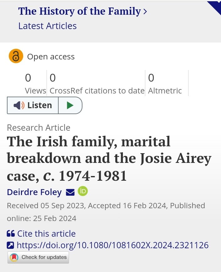 DrLeanneCalvert's tweet image. The fourth article in our special issue is now out! And it's a brilliant piece by the equally brilliant @DeirdroFoley on marital breakdown in twentieth century Ireland #IrishFamily #IrishHist #Family #Marriage tandfonline.com/doi/full/10.10…