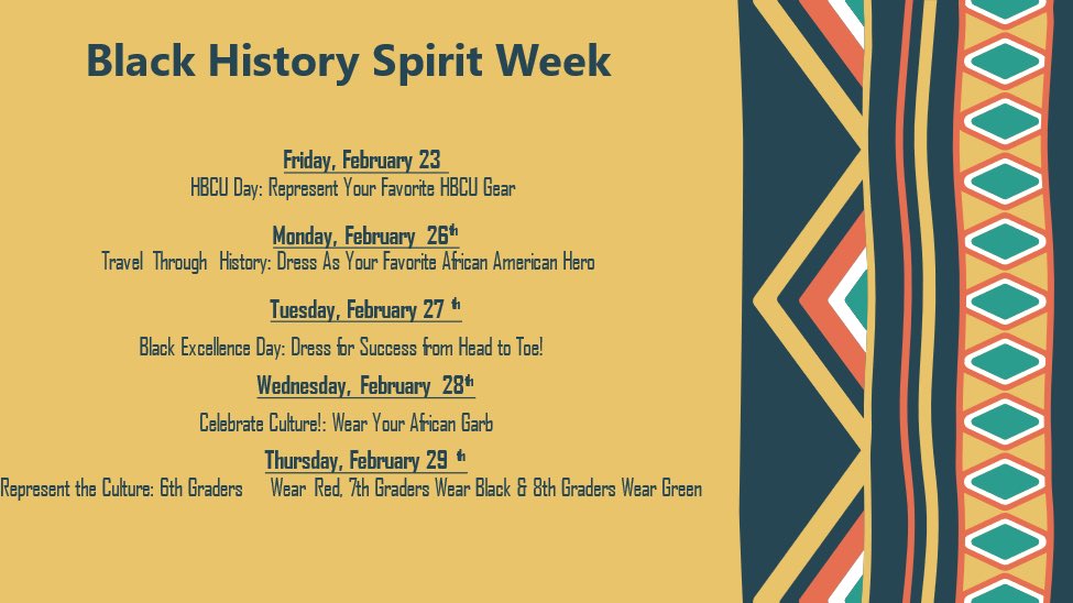 Please show your spirit during our Black History Month Spirit Week! #WeR1 #ChooseToCare