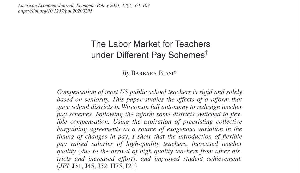It's long past time to pay teachers more. When districts gain flexibility to raise teacher salaries, students improve in math & reading. Schools attract better teachers—and they put in more effort. The quality of our children's education depends on how much we value teachers.…