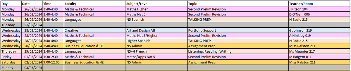 Lots of opportunity for extra study this week