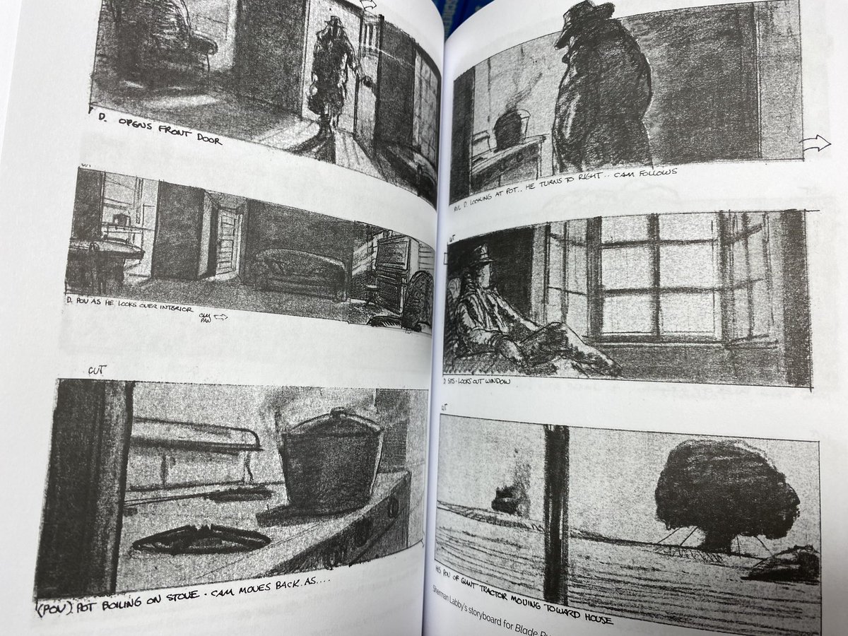 GunnWriter's tweet image. There’s a storyboarded scene in the original Ridley Scott “Bladerunner” in which Deckard retires a replicant working at a farming station. It was never filmed.

This scene was almost borrowed wholesale for the start of “Bladerunner 2049.”  

Here are the original boards.