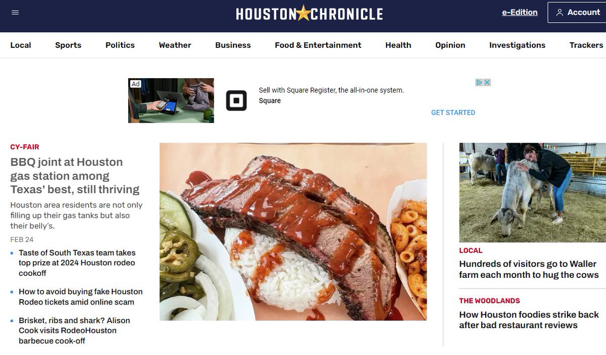 jcreidtx's tweet photo. Always good to see lots of HOUBBQ above the fold on the @houstonchron website @jodyschmal @alisoncook w/ a cameo from @SubtleFoodie. https://t.co/WTJLFEGzyk https://t.co/qd1eK1zQah