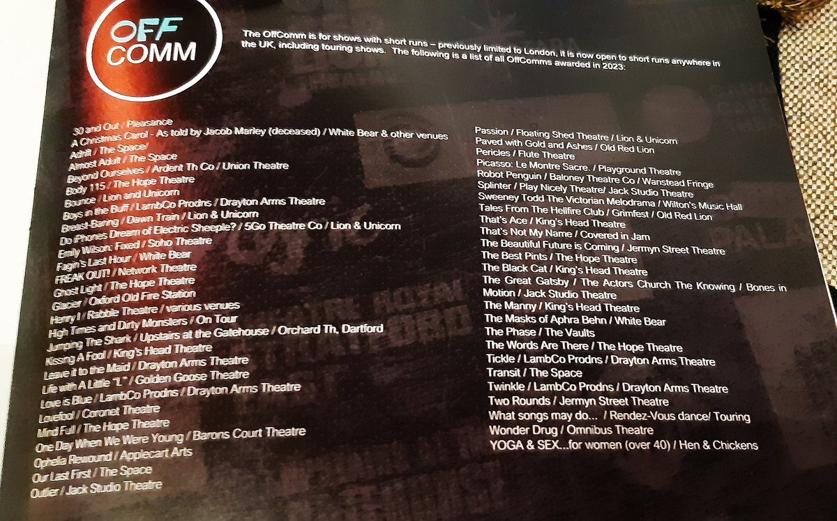 antigonispanou's tweet image. And also congrats to all the artists &amp;amp; companies who got awarded an #OffComm for their short runs during 2023... including yours truly 🤪🤪
@OffWestEndCom #offies #awards