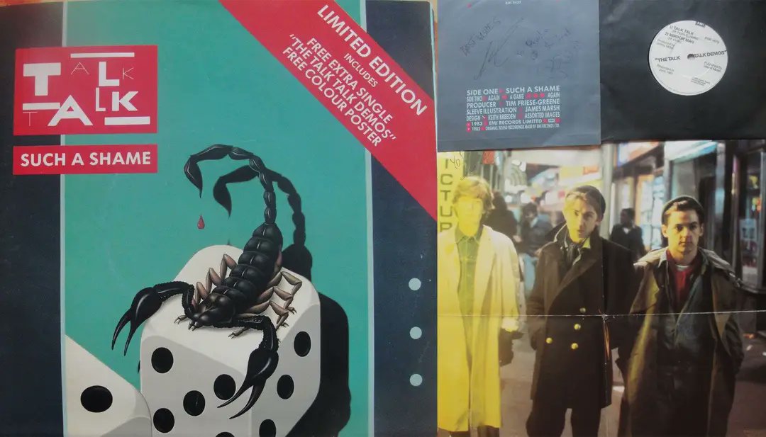 Austin__Lill's tweet image. It&apos;s been four years since #talktalk front man Mark Hollis passed away. I used to work with former bassist Paul Webb&apos;s (#rustinman) wife and she got him and drummer Lee Harris to sign a copy of &apos;Such a Shame&apos;.