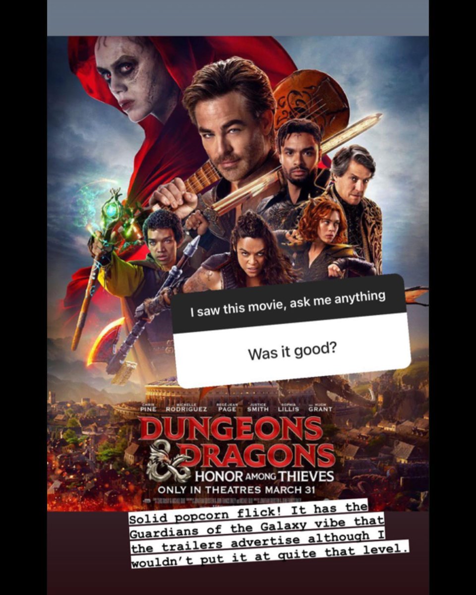 I saw a preview! Been answering q’s about the dnd movie in my story. Ask me your pressing questions in the comments 💪 . . . 😂