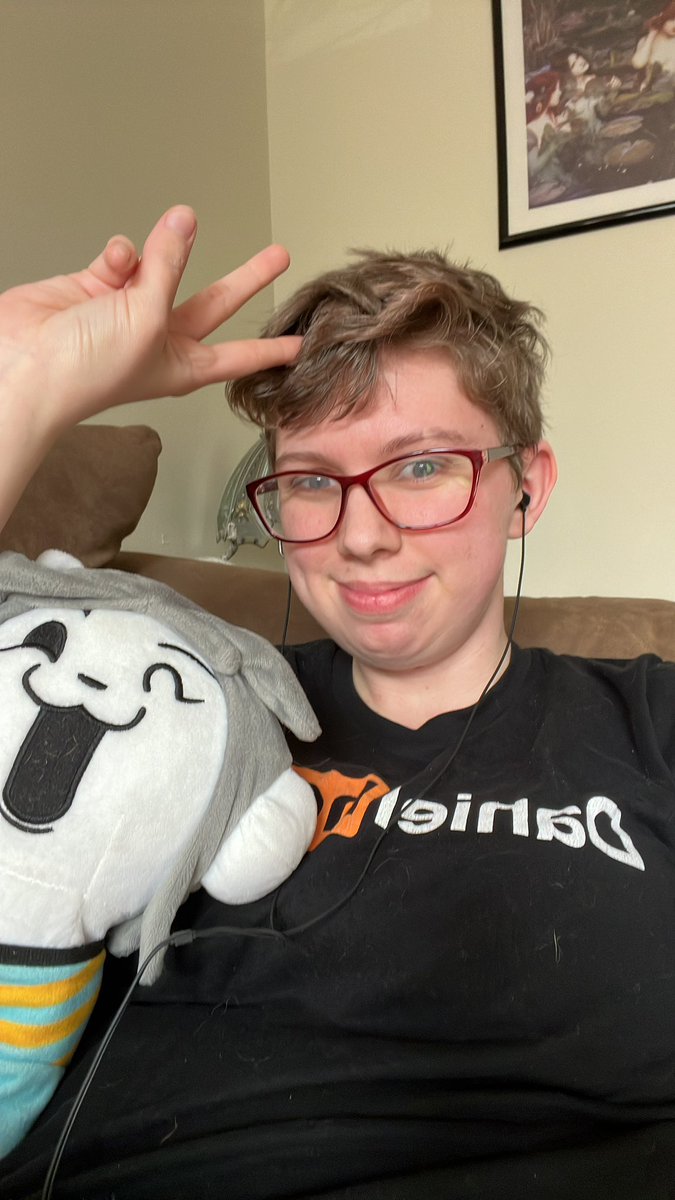 cosplays413's tweet image. Recovering from surgery and watching We’re All Doomed with the Temmie plush I started a mini cult with at Interactive Introverts. @danielhowell @AmazingPhil