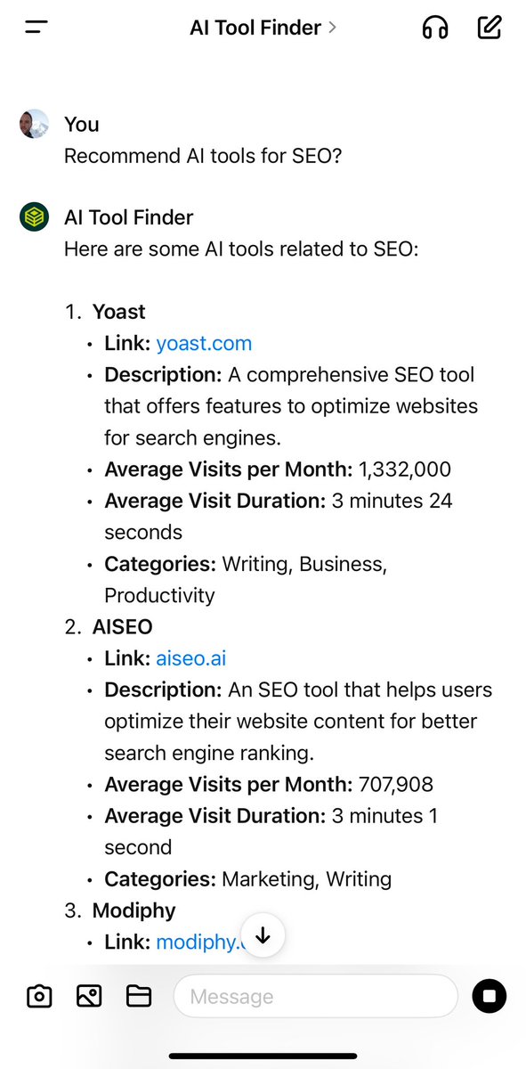 AIToolData's tweet image. The big AI tools like Gemini etc will change the world but…

The ones that will change your life are more niche, specific tools, for tasks you need automating. 

Find the hidden gems and 100X your life. 

chat.openai.com/g/g-NmtcI5xbE-…