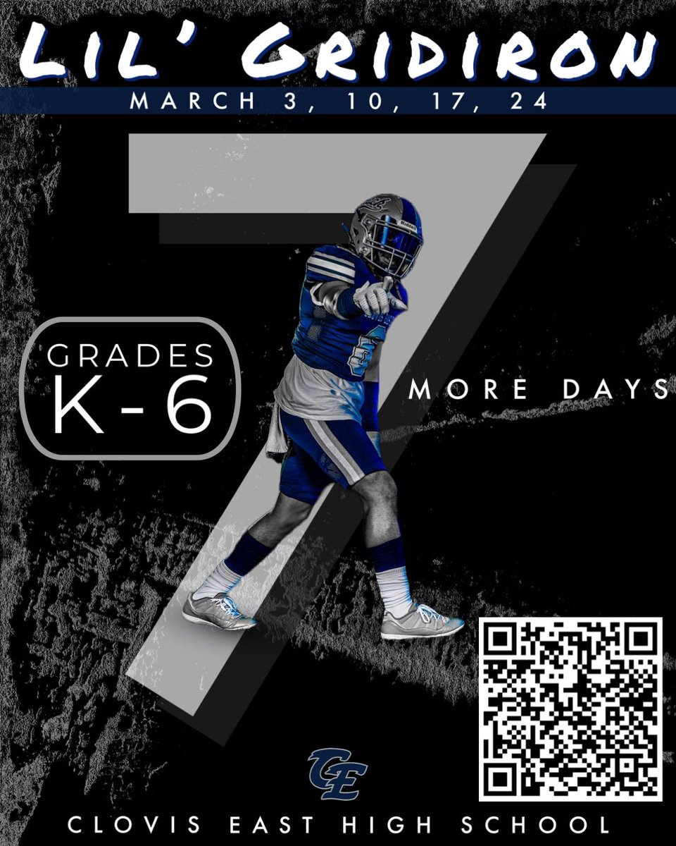 7 more days till Lil’ Gridiron Flag Football!! Sign up using the QR code!!
