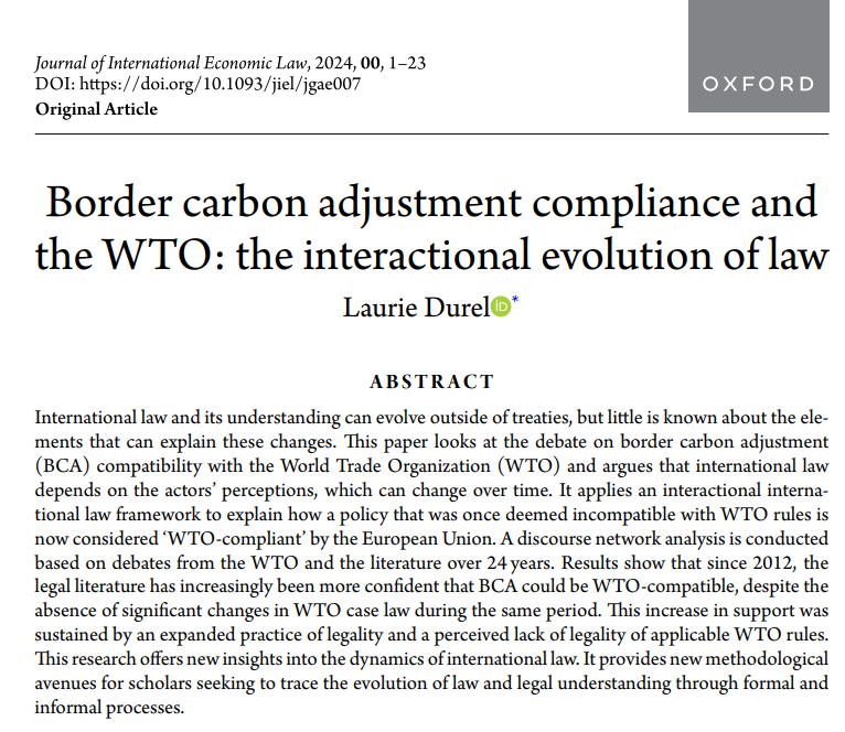 Laurie Durel (@durellaurie) on Twitter photo Thrilled to see my first single-author paper published in <a href="/JIEL_OUP/">Journal of International Economic Law</a> ! Thrilled to see my first single-author paper published in <a href="/JIEL_OUP/">Journal of International Economic Law</a> !