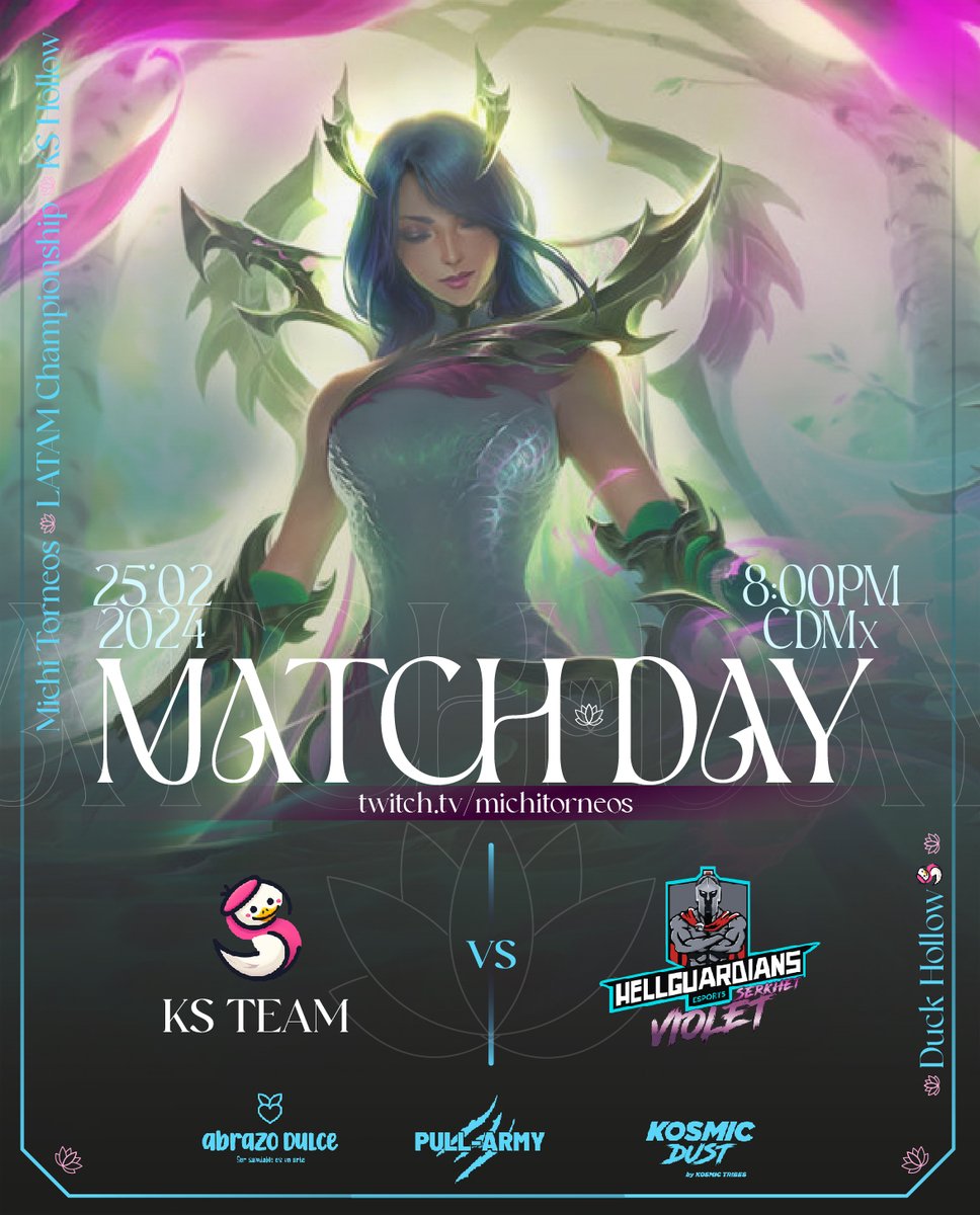 MATCHDAY🧭| Jornada #2 | vs <a href="/HellguardiansE/">HellGuardians Esports</a> 🗡️

Seremos tiernos pero más fuertes que los guardianes. ¡Quiero ver a toda #LaParvada en el chat! 🦆

💻 #twitch :  <a href="/MichiTorneos/">MichiTorneos</a> 😼
8:00 P.M. 🇲🇽🇬🇹 | 9:00 P.M. 🇨🇴🇵🇪 | 11:00 P.M. 🇨🇱🇦🇷 | 3:00 A.M. 🇪🇸 

#BeADuck #HollowDuck