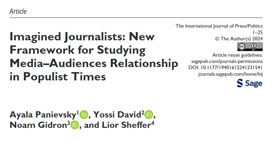 Ayala Panievsky (@panievsky) on Twitter photo Excited to share my new publication in the International Journal of Press/Politics with my brilliant friends <a href="/DavidYossi82/">Yossi David</a> <a href="/NoamGidron/">Noam Gidron</a> & <a href="/LiorSheffer/">Lior Sheffer</a>! Imagined audiences have been studied for decades - but what do we know about imagined journalists? >>
shorturl.at/klovF Excited to share my new publication in the International Journal of Press/Politics with my brilliant friends <a href="/DavidYossi82/">Yossi David</a> <a href="/NoamGidron/">Noam Gidron</a> & <a href="/LiorSheffer/">Lior Sheffer</a>! Imagined audiences have been studied for decades - but what do we know about imagined journalists? >>
shorturl.at/klovF