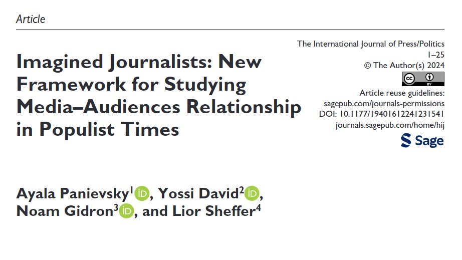 Excited to share my new publication in the International Journal of Press/Politics with my brilliant friends @DavidYossi82 @NoamGidron & @LiorSheffer! Imagined audiences have been studied for decades - but what do we know about imagined journalists? >> shorturl.at/klovF