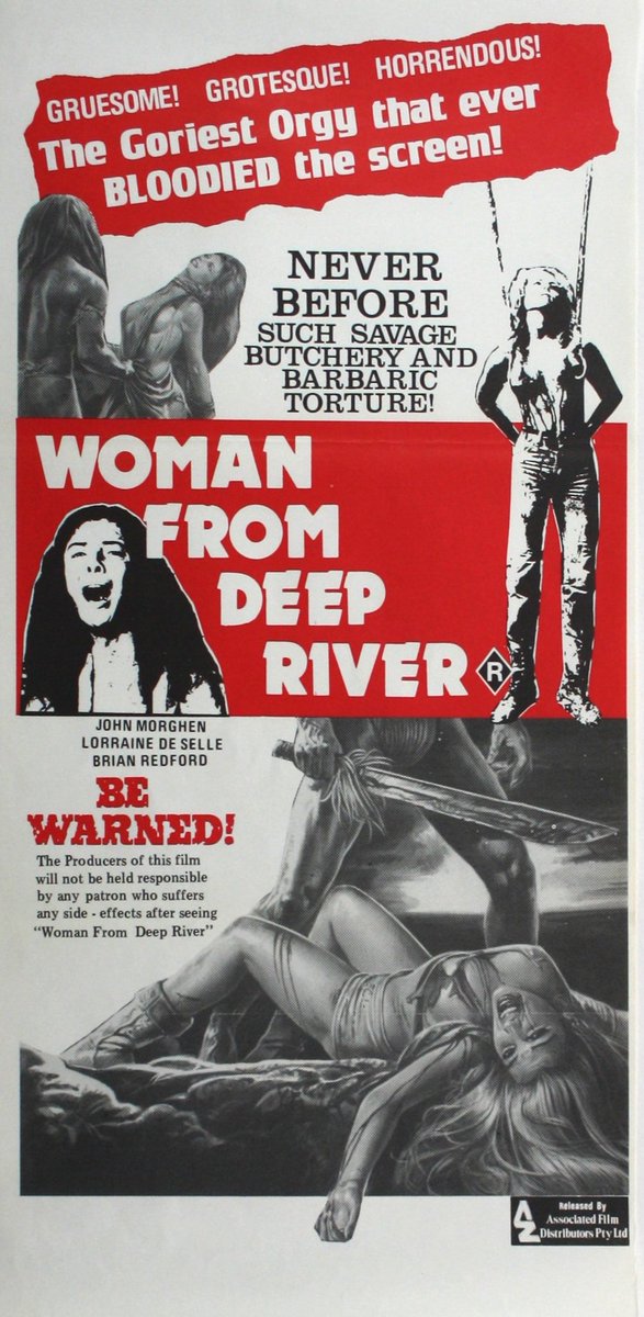 Australian film poster for #UmbertoLenzi's #CannibalFerox aka #MakeThemDieSlowly #WomanFromDeepRiver (1981) #GiovanniLombardoRadice #LorraineDeSelle #VideoNasty