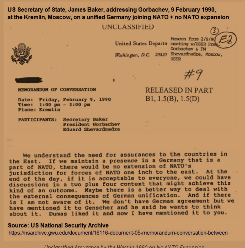pbecchi's tweet photo. a proposito di NATO, questo è il famoso documento (dovrebbe esserlo...) in cui il Ministro degli Esteri USA prometteva nel 1990 a Gorbaciov che la NATO non si sarebbe espansa...
Ha poi inglobato tutta l'europa dell'est....

G.Zibordi