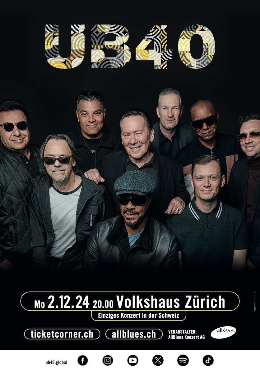 NEW 2024 SHOW! We're pleased to announce that we’ll be playing the Volkshaus Zurich on the 2nd of December! Tickets go on sale on 1st of March! Big Love UB40 #UB40 #UB45 #45anniversary #livemusic #reggae #Volkshaus #Zurich