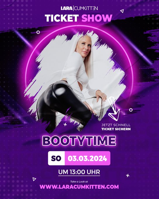 Sonntag ist meine n&auml;chste Bootytime Show, und falls du gerne dabei sein  m&ouml;chtest, dann sichere dir hier<a href="/tag/ticketshow"class="tags"><span>#ticketshow</span></a><a href="/tag/laracumkitten"class="tags"><span>#laracumkitten</span></a><a href="/tag/tarafun"class="tags"><span>#tarafun</span></a>