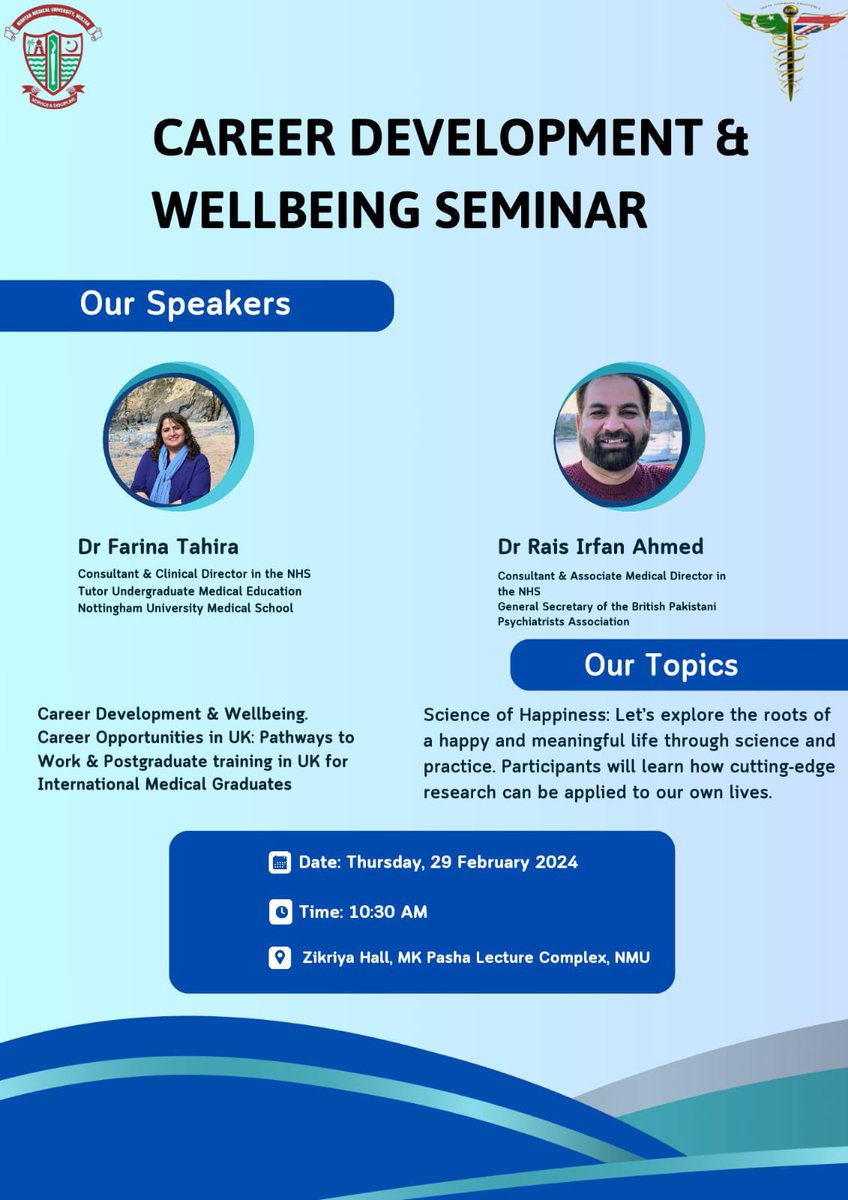 BPPA General Secretary @drraisirfan and executive membet @FarinaTahira offering a seminar in Pakistan on 29th Feb 2024. Topic: Career Opportunities and Development in the UK for IMGs