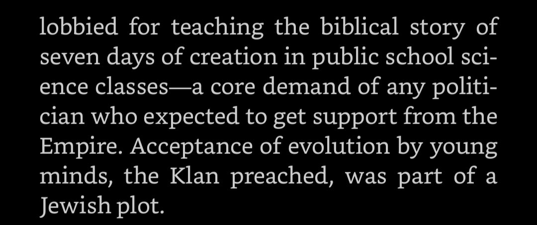 I was taught evolution was evil lies and only 7 day creationism was really for my whole life growing up, somehow they never managed to mention that this was initially heavily pushed by the Klan.

Racism. It's always about racism. It never fucking fails.