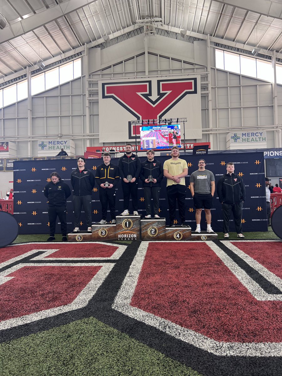 HorizonLeague's tweet photo. The men’s shot put title goes to Dominic Perry of @YSUTrackFieldXC  with a throw of 17.96m!

#HLTF | #OurHorizon🌇 https://t.co/UjPmwAekFC
