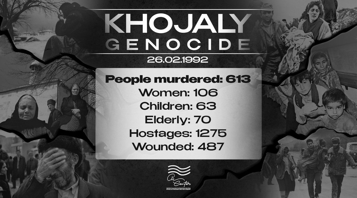 Eng: On the night of February 25-26, 1992, 🇦🇲 military units committed a genocide in Azerbaijan's Khojaly town, with the participation of the 366th motorized rifle regiment of the former Soviet Army. Innocent civilians were massacred, subjected to torture and humiliation because