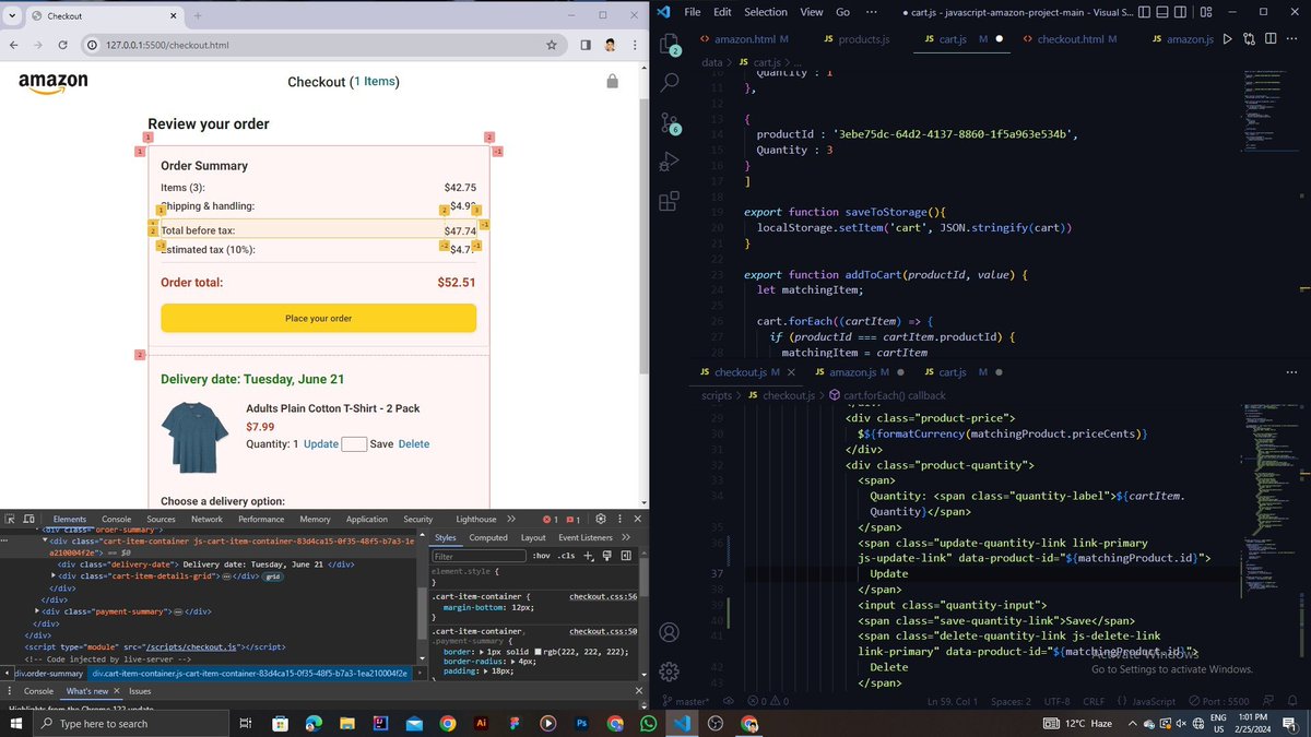 anuj_nishad9's tweet image. DAY 9️⃣ / 100
#100DaysOfCode
✅ Still Working on Amazon Clone 🧑💻
✅ Making Buttons Interactive
#webdevelopment #fullstackwebdevelopment #javascript #git #github #x #amazonclone #coding #code #programming #FrontEnd #html #css #vscode #connect #buildinpublic #LearnInPublic