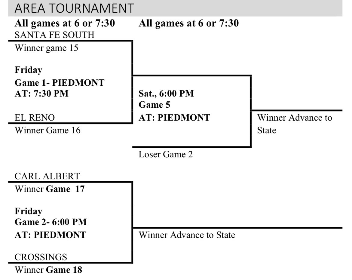 Area Tournament time & location set ✅ 🆚 Carl Albert High School 📍Piedmont High School 📆 Friday, March 1 🕕 6:00pm #itsourtime #Ecclesiastes3