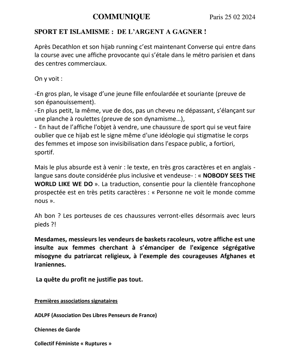 Cher Monsieur @JeanCASTEX, cette caution de @RATPgroup au port du voile pour les sportives, c'est un peu la honte non ?On compte sur vous pour la faire retirer au plus vite. #NeRienLaisserPasser. 
Ci-joint le communiqué initié par la @La_LDIF signé par 30 associations féministes