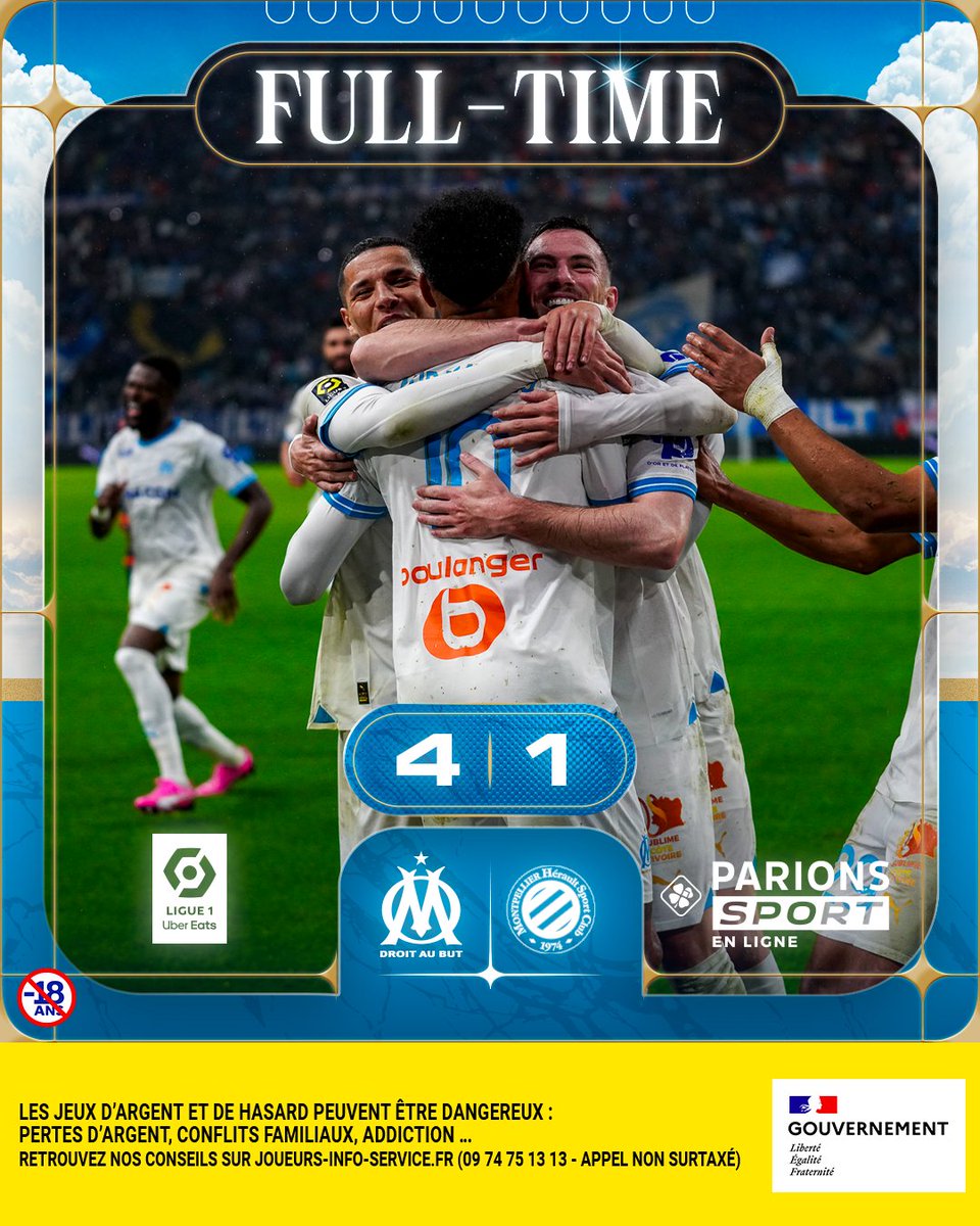 ⏱ 90’⎪#OMMHSC 4️⃣-1️⃣

+3️⃣ 𝐩𝐨𝐢𝐧𝐭𝐬 𝐚𝐮 𝐜𝐨𝐦𝐩𝐭𝐞𝐮𝐫 🤝✅

🏁 Dominateurs ce soir face à Montpellier, nos Olympiens sortent 𝙫𝙖𝙞𝙣𝙦𝙪𝙚𝙪𝙧𝙨 de cette rencontre ! 🔥
 
 📅 Rendez-vous le 02/03 à Clermont pour la 24ème journée de <a href="/Ligue1UberEats/">Ligue1UberEats</a>.