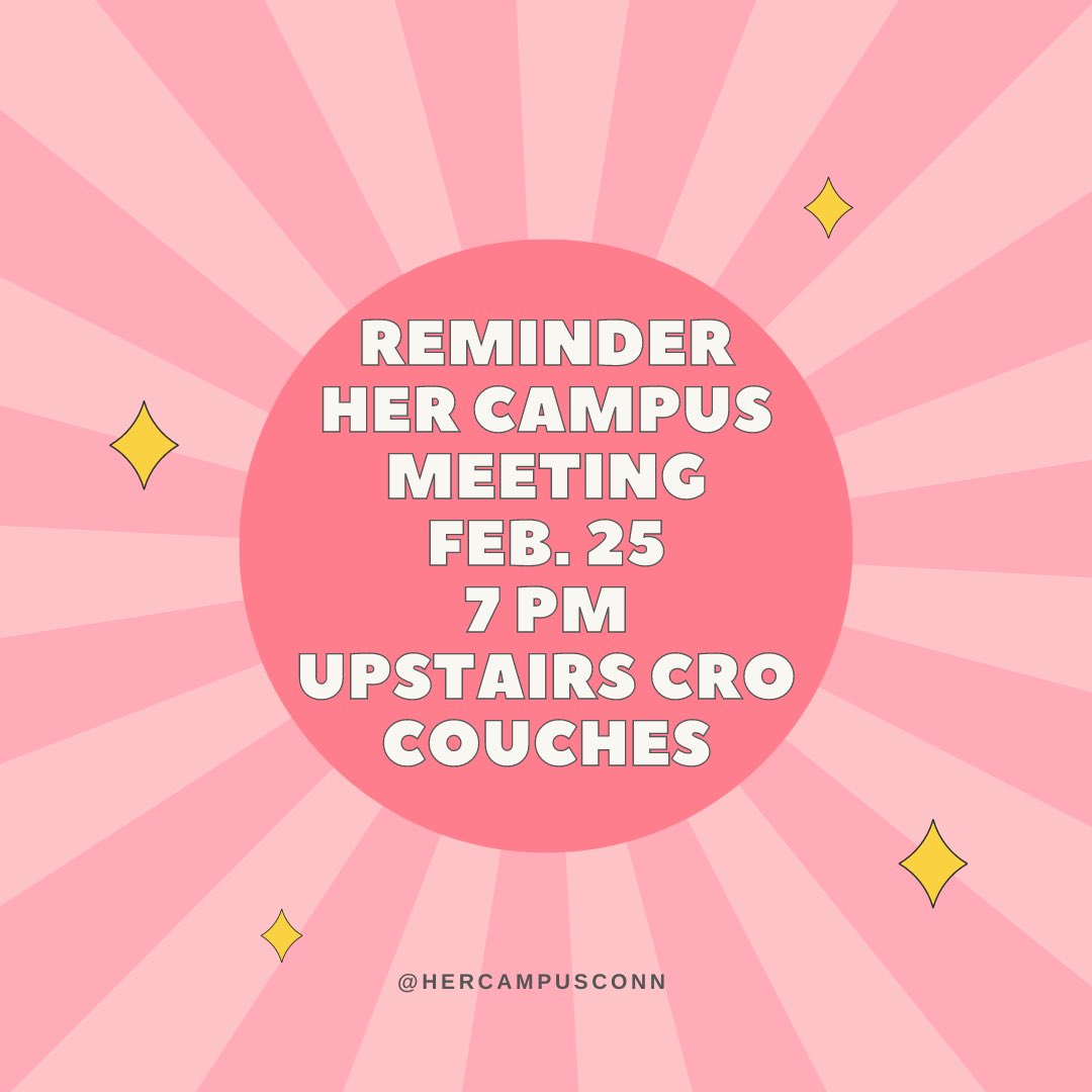 hercampusconn's tweet photo. happy sunday! reminder we have a meeting at 7 pm tonight in cro!
•
•
•
#hercampus #hercampusconn #hercampusconncoll #connecticutcollege #conncoll #hercampuschapters #chapters #welcome #weeklymeeting https://t.co/xhuzZccMiA