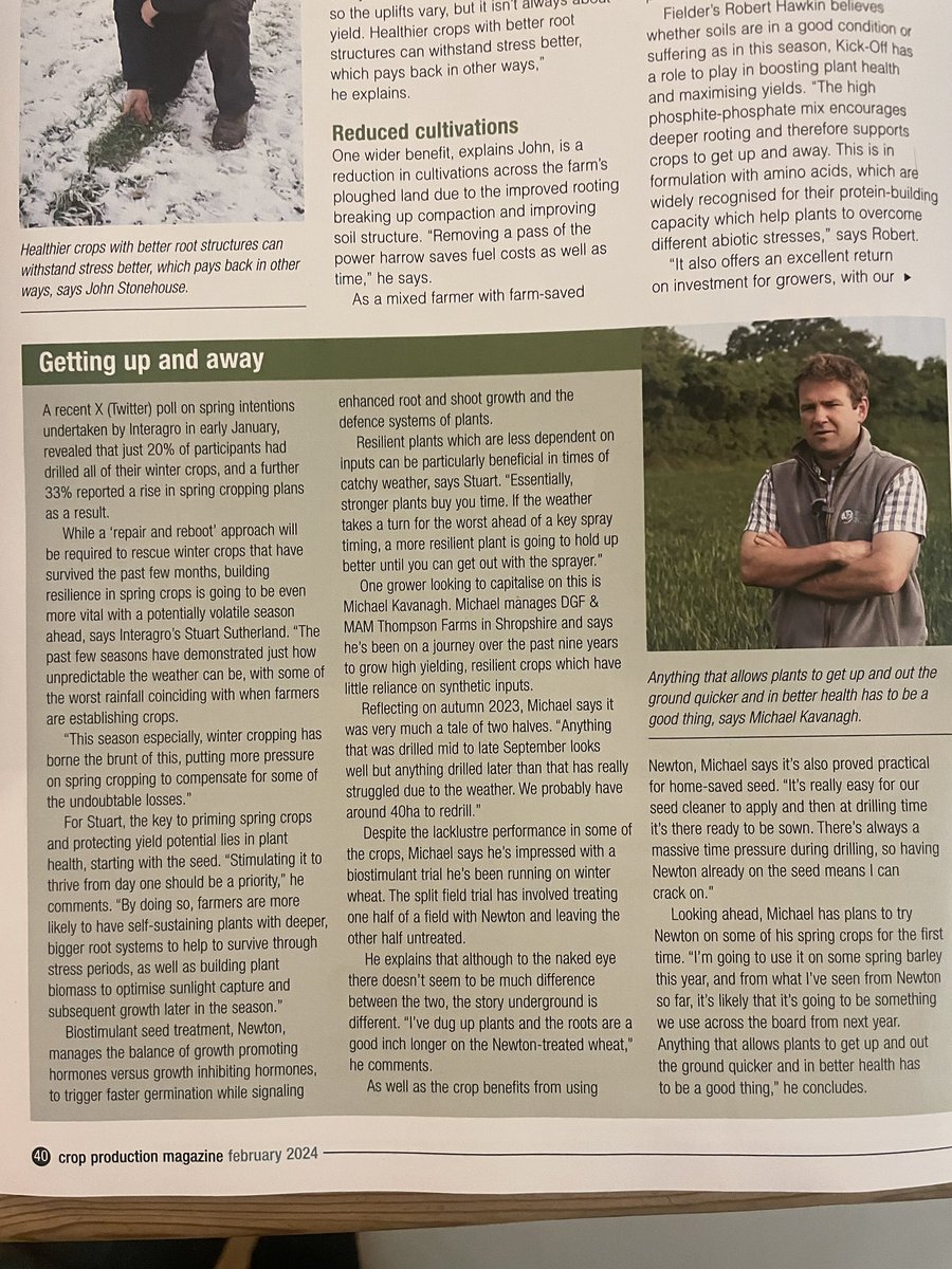 Great article by GFC Director @Churchfarmkav talking @InteragroUK #Newton in @cpm_magazine for better root growth. They’ll be at our open day on the 22nd May if you want to learn more. 🌾