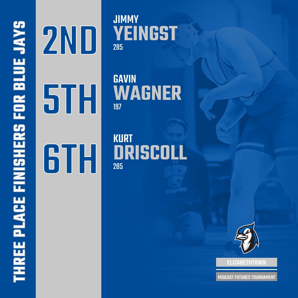 WR | Jimmy Yeingst, Gavin Wagner, Kurt Driscoll all place for <a href="/BlueJaysWR/">Elizabethtown College Wrestling</a> at the Mideast Futures Tournament! Well done, guys! #FlyWithUs

RECAP: etownbluejays.com/news/2024/2/25…