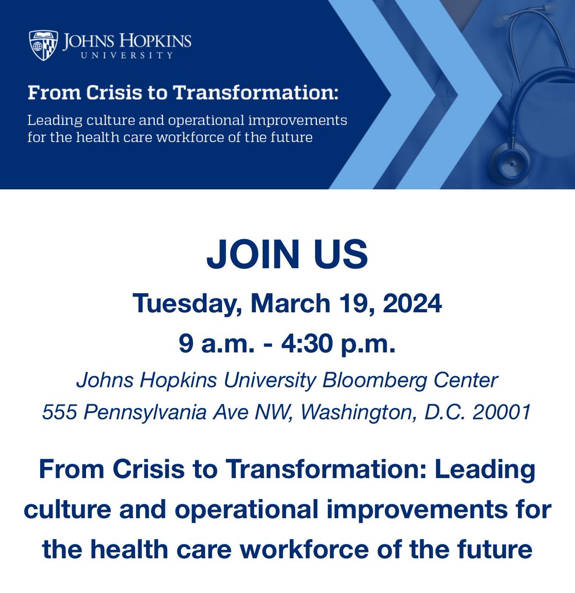 Join us in Washington, D.C. as we bring together leaders across health care systems to chart a path forward in leading organizations in which health care workers can thrive. Register now: mailchi.mp/a5ab4cd2754b/f…