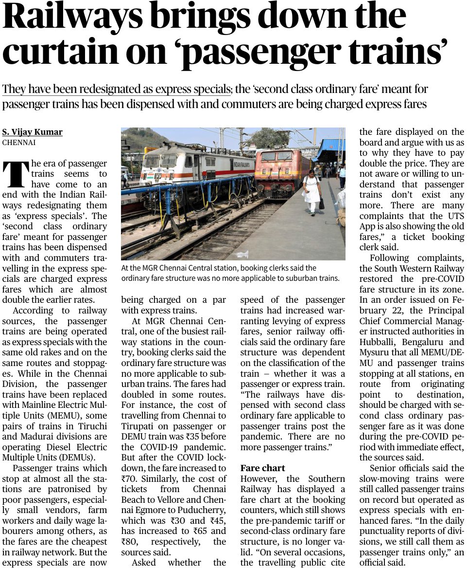 Passenger Trains renamed Express Specials across Indian Railways, cost of travel doubled. Coaches, speed & route remain the same. Passenger Trains benefitted poor people travelling to small stations. Who authorised this 100% increase in ordinary class fares? ⁦@RailMinIndia⁩