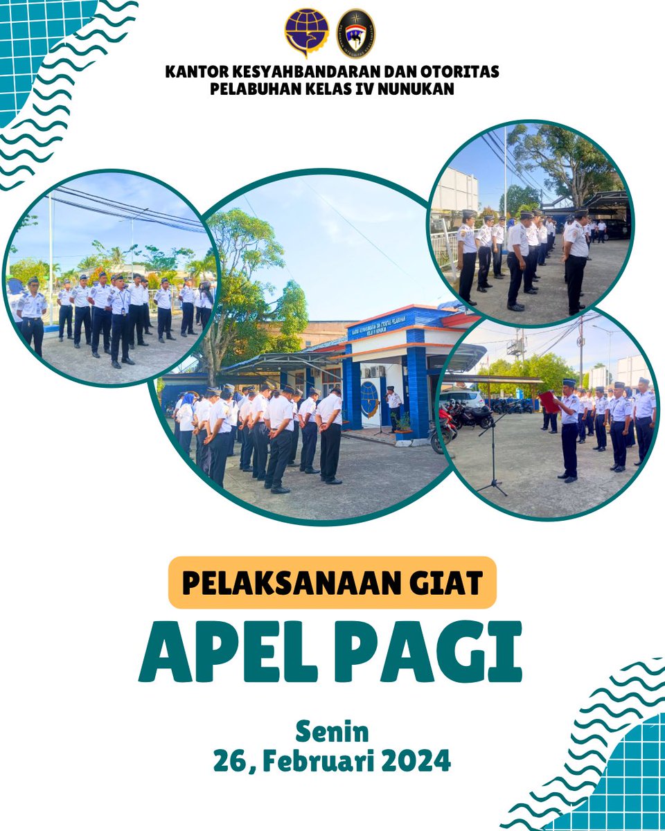 Senin, 26 Februari 2024
Kantor Kesyahbandaran dan Otoritas Pelabuhan Kelas IV Nunukan melaksanakan giat rutin apel pagi yang di ikuti pegawai ASN, PPPK dan PPNPN.

#DJPLKemenhub 
#DJPLKemenhub151 #BekerjaDenganHati #HospitableSPIRIT 
#Kemenhub 
#PerhubunganLaut 
#Bombang