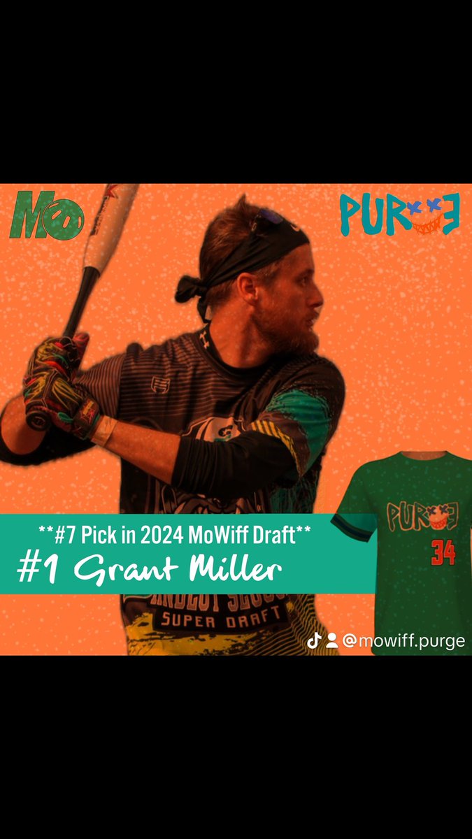 MoWiff_Purge's tweet image. With the 7th pick in the first round of the 2024 MoWiff Season 4 Rookie Draft the Purge selected.. Grant Miller.  This pick screams “sleeper of the draft!” We love that we got him and welcome him to the Purge family with open arms! #mowiffpurge #wiffleball