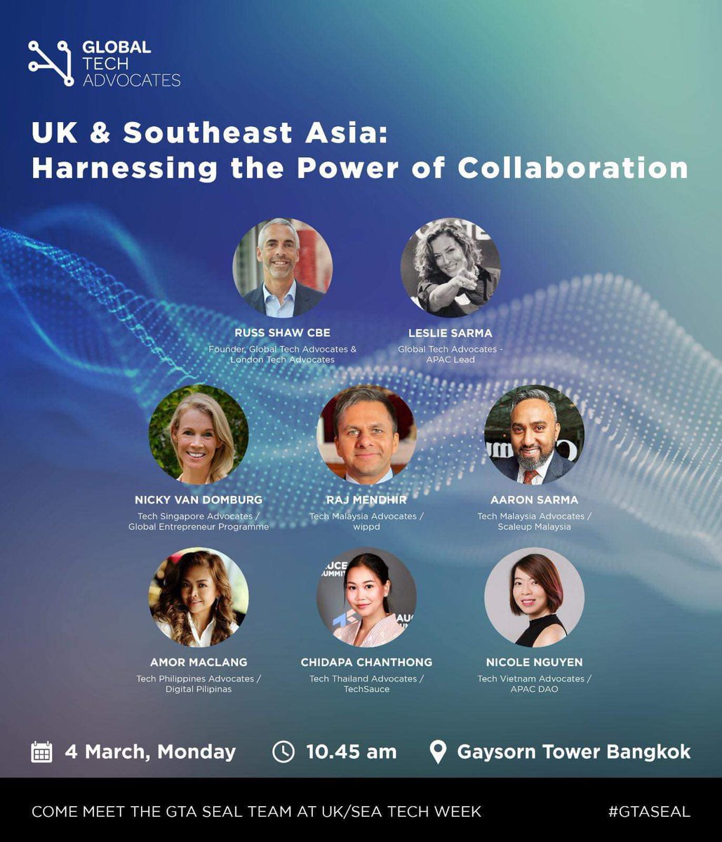 Join us in Bangkok on 4th March for UK-Southeast Asia Tech Week 2024! Explore collaboration for innovation with @RussShaw1 & GTA leads. 👇For more information and registration ukseatechweek.com 📧Contact: yada.s@tractus-asia.com, sarah.urtz@tractus-asia.com. See you there!