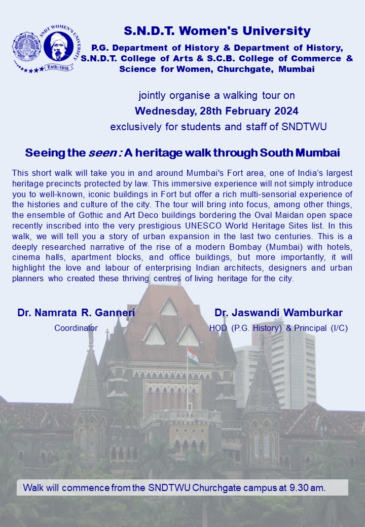 Looking forward to this Wednesday when I lead this #HeritageWalk exclusively for students & staff of my uni,  @SNDTWUmumbai23. We explore #Mumbai recently inscribed #WorldHeritageSite Victorian Gothic & Art Deco buildings in  #SoBo!

#heritageeducation 
#unesco
#historymatters