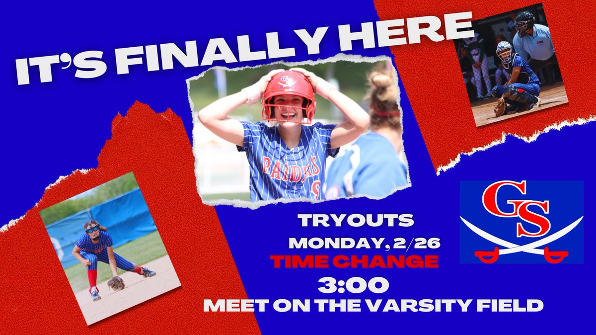 GS_Softball's tweet photo. Glenbard South Softball Tryouts will being on Feb 26 immediately after school - Meet at the Varsity Field! https://t.co/Nw2ocYG5DB