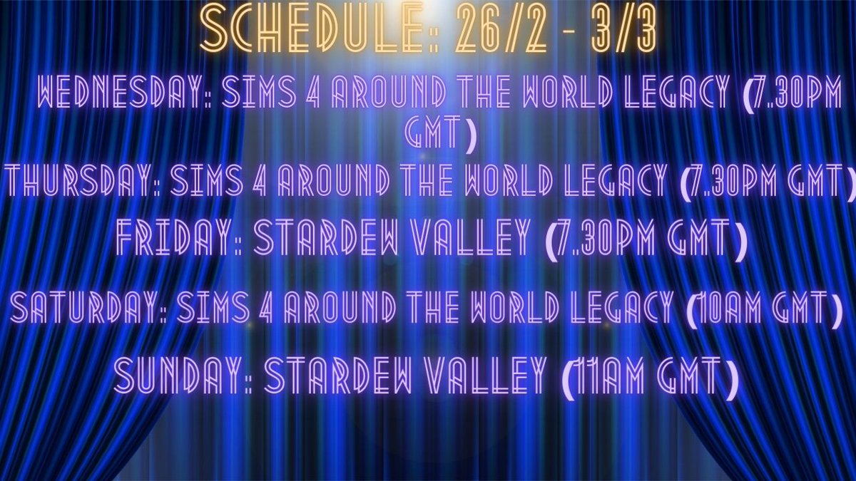 circus_katx's tweet photo. A schedule?! Rough plan for this week! So excited to be back streaming 💜 Around the World mini legacy and starting a Stardew perfection save!
https://t.co/9t2JVSz158 https://t.co/xcRazUFJcf